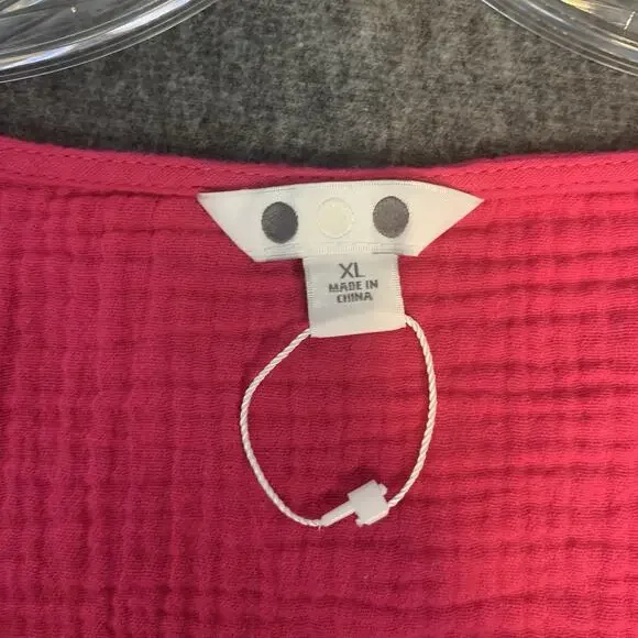 Three Dots Shirt Extra Large Cotton Gauze Pink‎ V-neck Short Sleeves XL - Picture 7 of 9